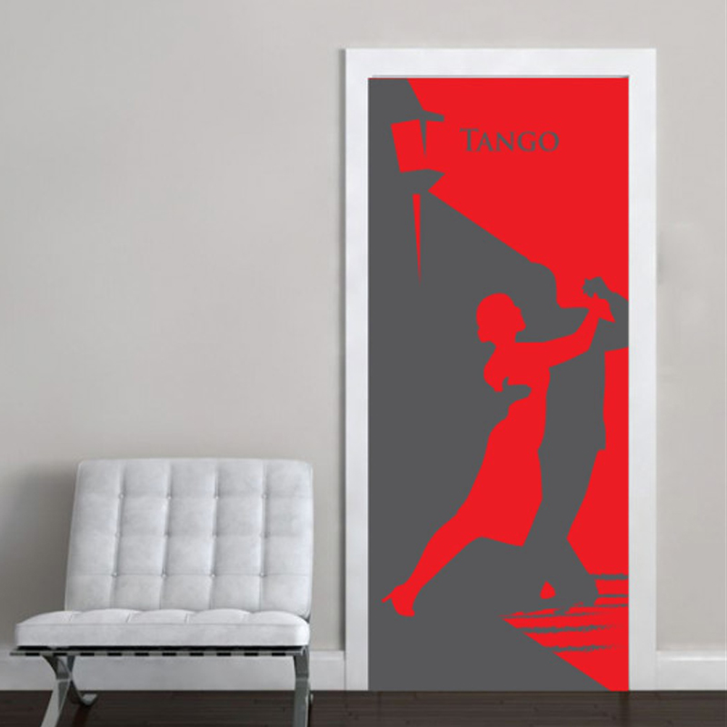 Αυτοκόλλητο πόρτας με Ζωγραφική με Φιγούρες τανγκό γκρι κόκκινο